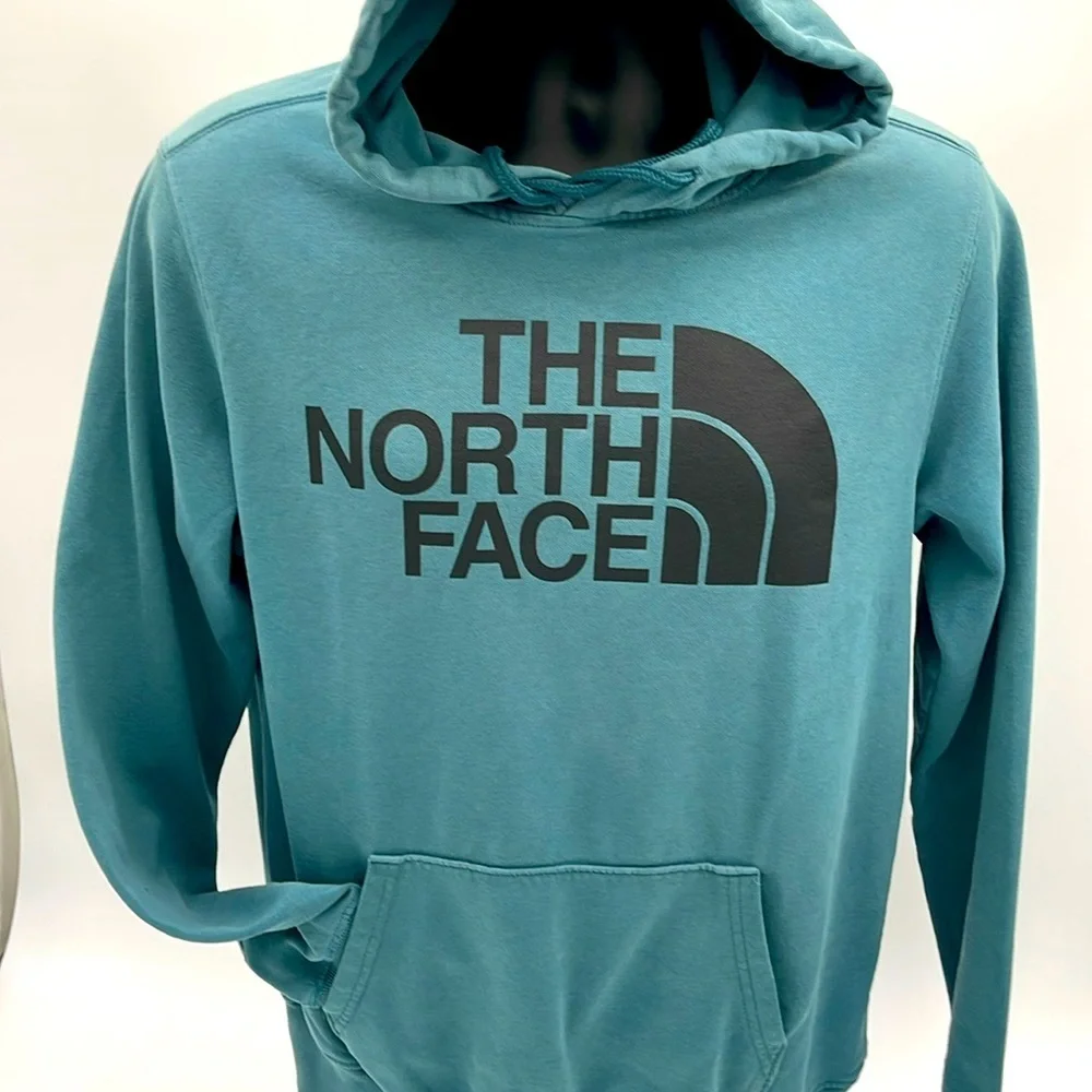 The North Face Hoodie Men's Medium Blue Teal  Half Dome Logo Sweatshirt